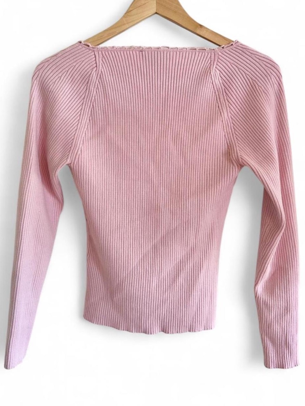 House of Harlow 1960 Blush Pink Rib Knit Sweetheart Sweater M Romantic Coquette - Picture 3 of 7